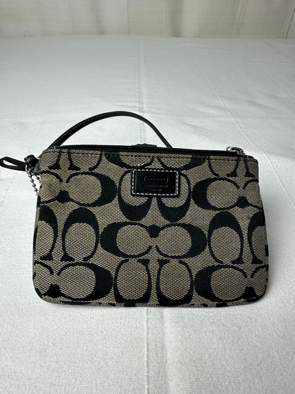 Coach Beige and Black Signature Canvas Wristlet